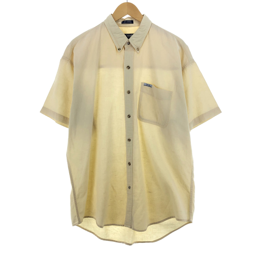 90'S Ralph Lauren CHAPS short sleeve linen x cotton button down shirt men's L vintage /eaa457901