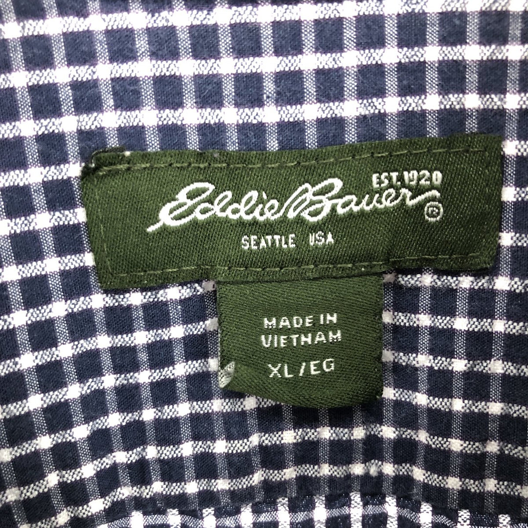 Eddie Bauer Seersucker Short Sleeve Button-Down Check Shirt Men's L /eaa457915