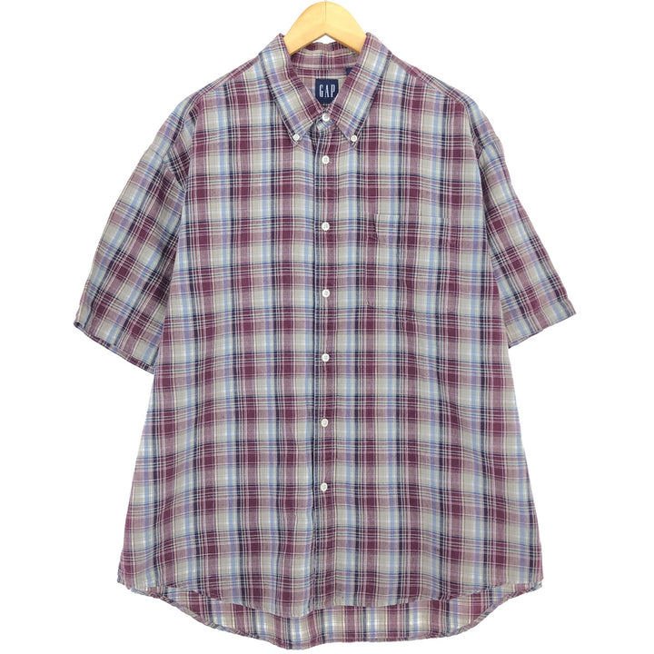 90'S GAP Old Gap Check Pattern Short Sleeve Linen x Cotton Button Down Shirt Men's L Vintage /eaa457973