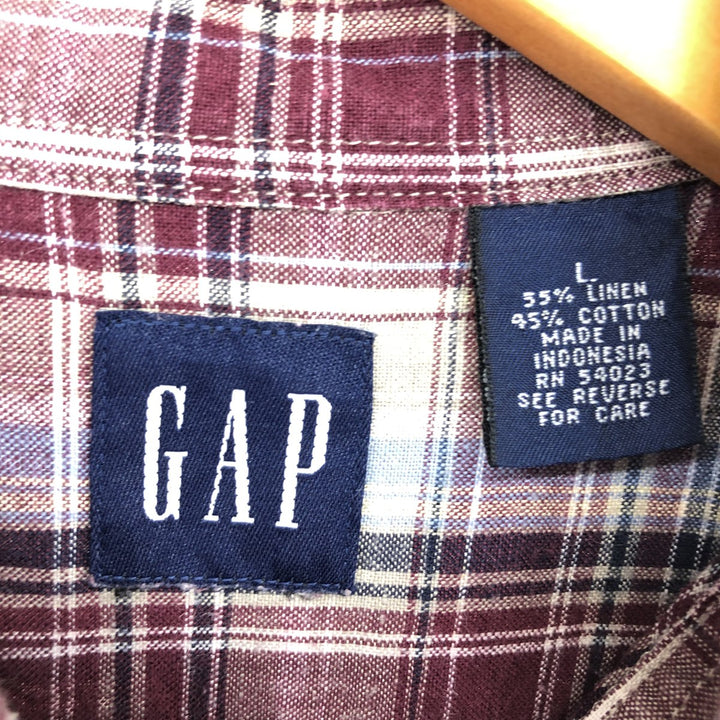 90'S GAP Old Gap Check Pattern Short Sleeve Linen x Cotton Button Down Shirt Men's L Vintage /eaa457973