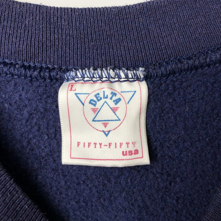 Delta FIFTY-FIFTY College Sweatshirt, Made in USA, Men's Size L cotton navy blue type Vintage Second Hand