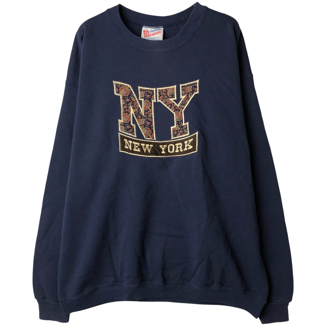 Vintage 90'S Hanes Heavyweight College Sweatshirt, Made in USA, Men's Size L cotton navy blue type Vintage Second Hand