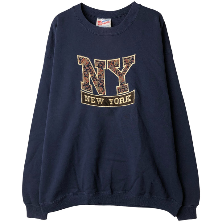 Vintage 90'S Hanes Heavyweight College Sweatshirt, Made in USA, Men's Size L cotton navy blue type Vintage Second Hand