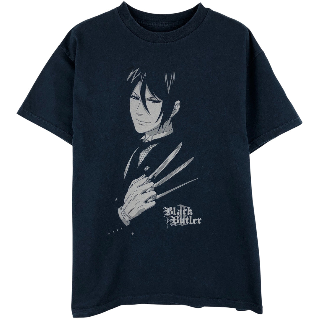 BLACK BUTLER Black Butler Sebastian Anime Character Print T-Shirt, Women's Size M cotton navy blue type Vintage Second Hand