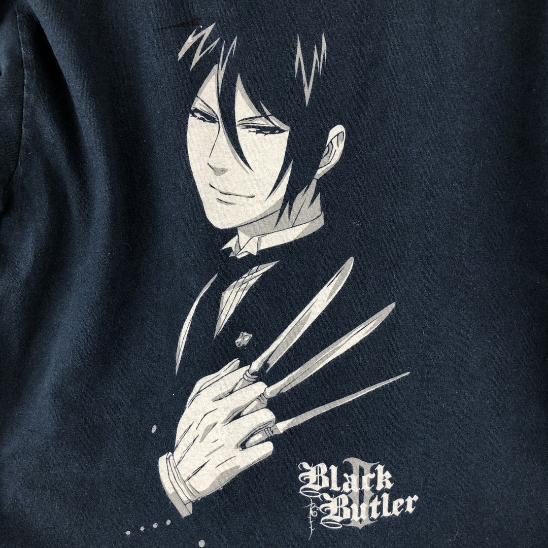 BLACK BUTLER Black Butler Sebastian Anime Character Print T-Shirt, Women's Size M cotton navy blue type Vintage Second Hand