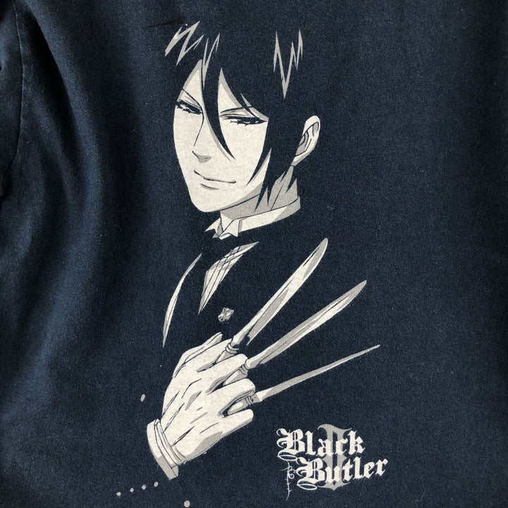 BLACK BUTLER Black Butler Sebastian Anime Character Print T-Shirt, Women's Size M cotton navy blue type Vintage Second Hand