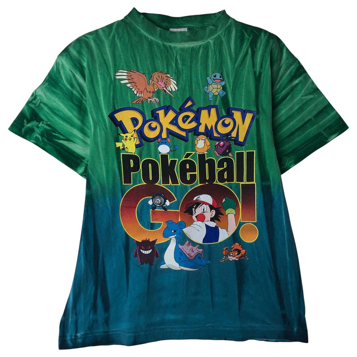 90'S Pokemon Tie-Dye Pattern Anime Character Print T-Shirt, Women's, Size L, Vintage cotton green type Vintage Second Hand