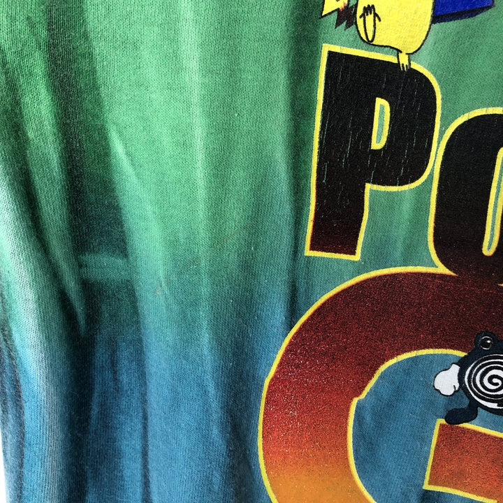 90'S Pokemon Tie-Dye Pattern Anime Character Print T-Shirt, Women's, Size L, Vintage cotton green type Vintage Second Hand