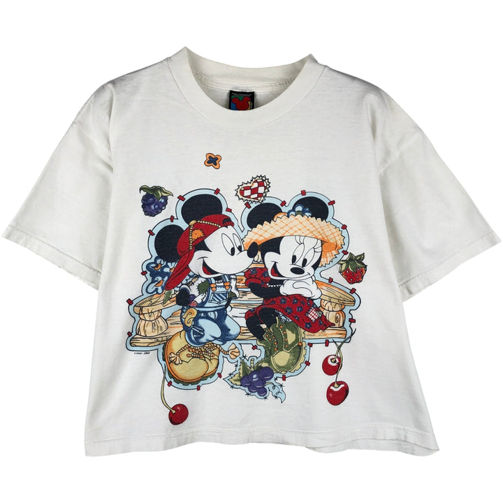 MICKY UNLIMITED Mickey Mouse and Minnie Mouse character print T-shirt, women's, size M, vintage cotton white type Vintage Second Hand