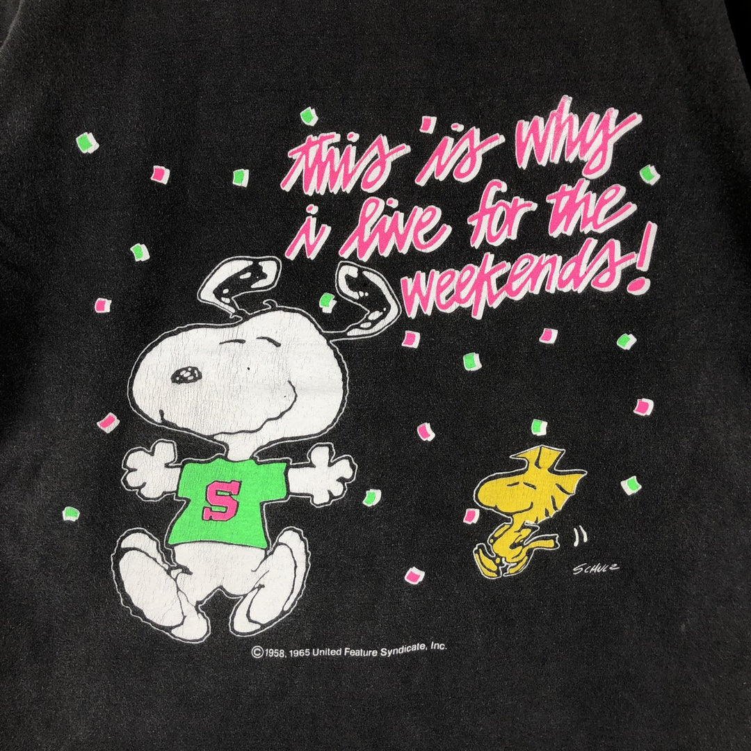 SNOOPY Woodstock character print T-shirt, men's size small, vintage cotton black type Vintage Second Hand
