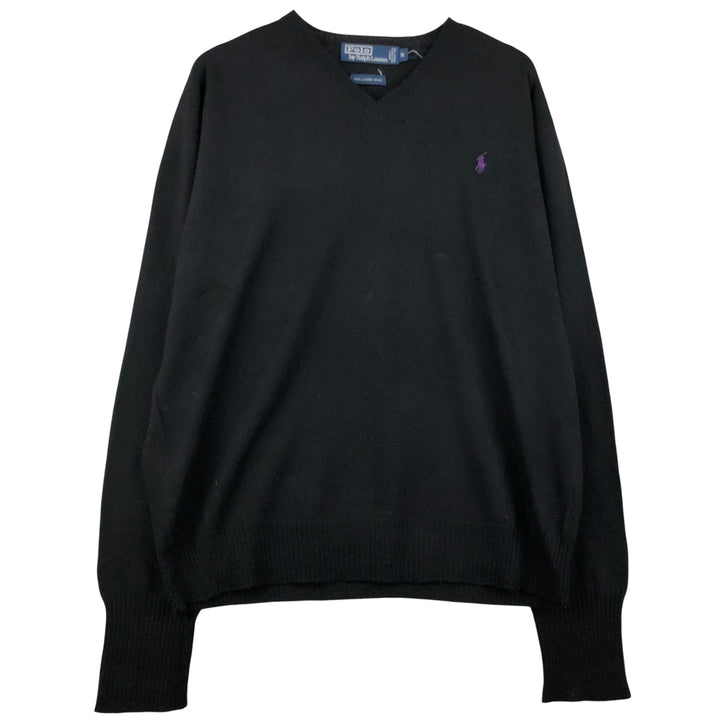 Ralph Lauren POLO by Ralph Lauren V-neck lambswool knit sweater, men's size M Lamb wool black type Vintage Second Hand