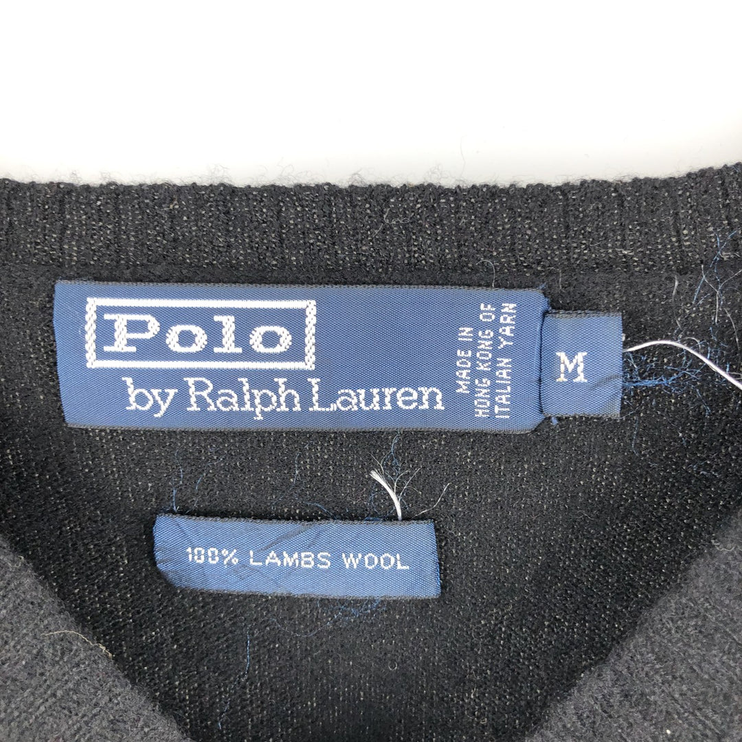 Ralph Lauren POLO by Ralph Lauren V-neck lambswool knit sweater, men's size M Lamb wool black type Vintage Second Hand