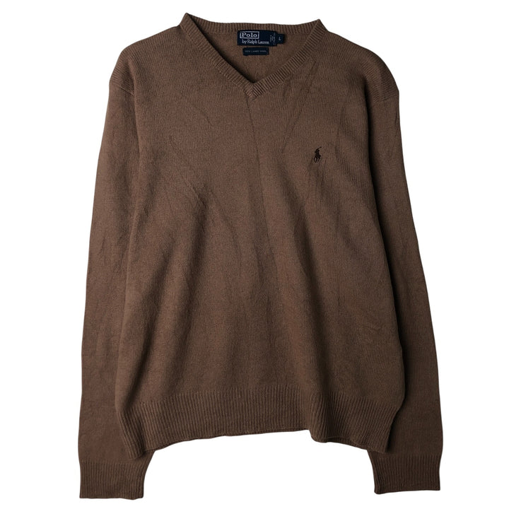 Ralph Lauren POLO by Ralph Lauren V-neck lambswool knit sweater, men's size L Lamb wool Beige type Vintage Second Hand