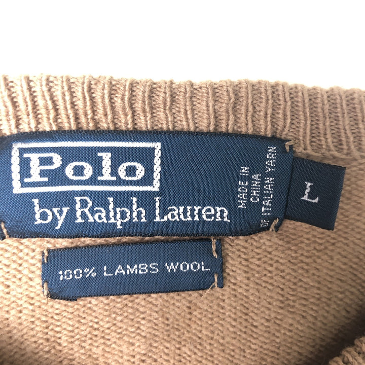 Ralph Lauren POLO by Ralph Lauren V-neck lambswool knit sweater, men's size L Lamb wool Beige type Vintage Second Hand