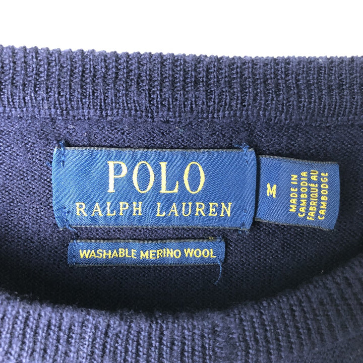 Ralph Lauren POLO RALPH LAUREN Washable Merino Wool Knit Sweater, Men's Size M wool navy blue type Vintage Second Hand