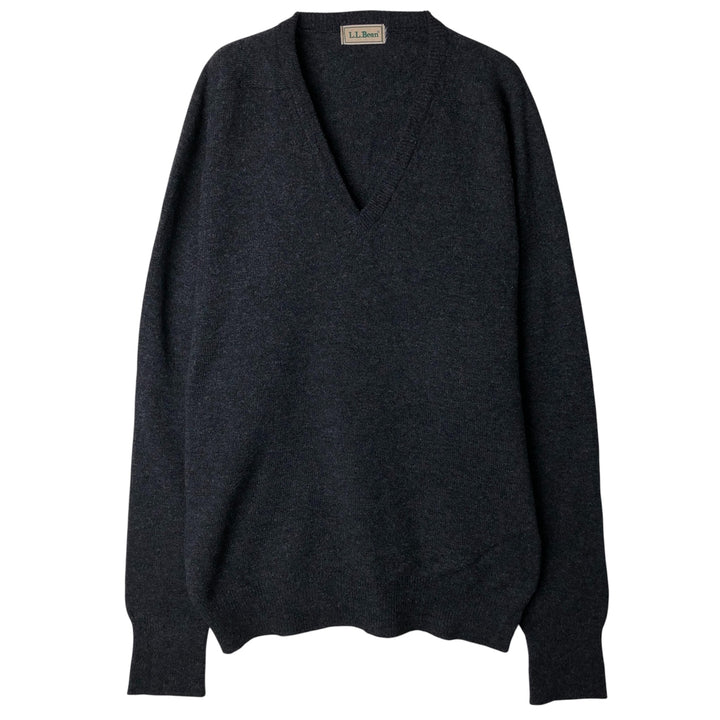 90'S LLBean V-neck knit sweater, men's size L, vintage unclear black type Vintage Second Hand