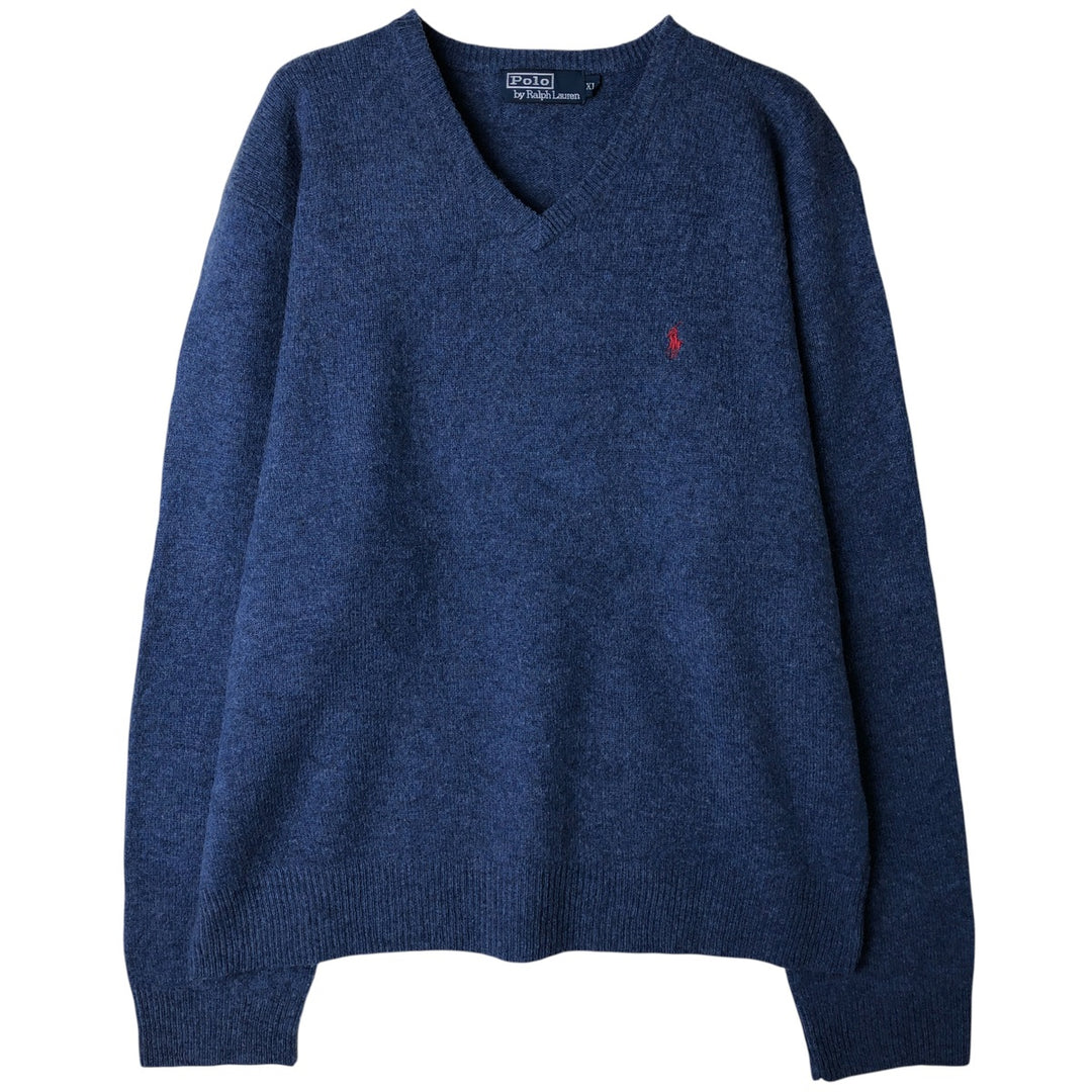 Ralph Lauren POLO by Ralph Lauren V-neck lambswool knit sweater, men's size XL Lamb wool Blue type light blue Vintage Second Hand