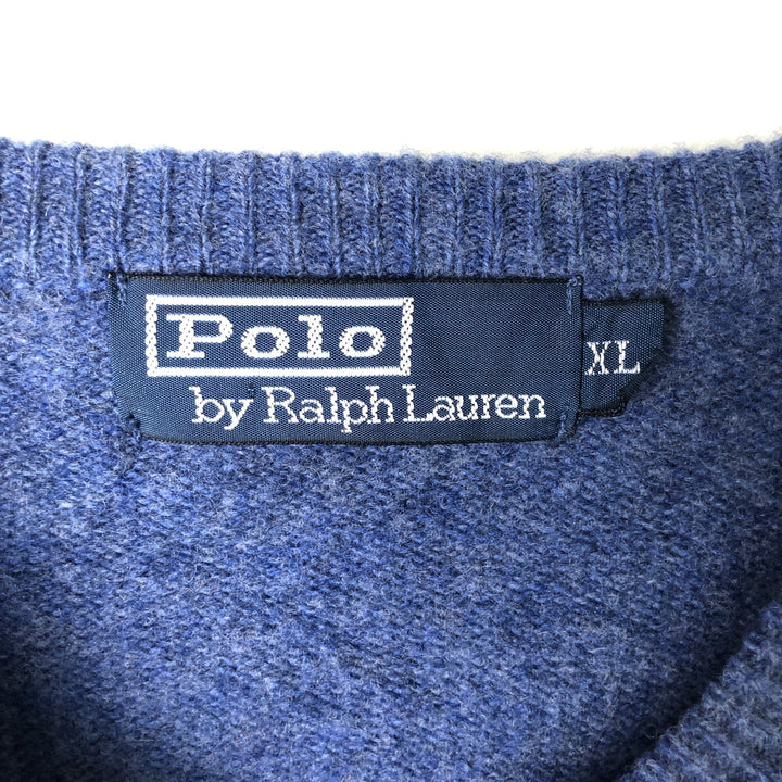 Ralph Lauren POLO by Ralph Lauren V-neck lambswool knit sweater, men's size XL Lamb wool Blue type light blue Vintage Second Hand