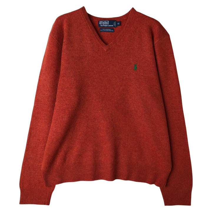 Ralph Lauren POLO by Ralph Lauren V-neck lambswool knit sweater, men's size XL Lamb wool orange type Vintage Second Hand
