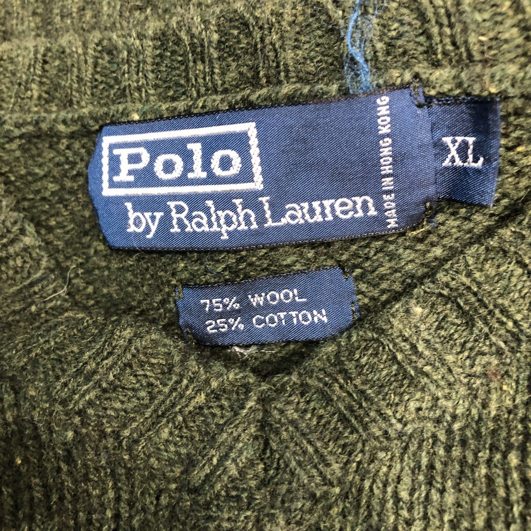 Ralph Lauren POLO by Ralph Lauren V-neck wool knit sweater, men's size XL wool Khaki type Vintage Second Hand