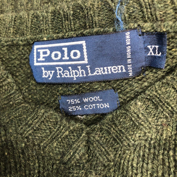 Ralph Lauren POLO by Ralph Lauren V-neck wool knit sweater, men's size XL wool Khaki type Vintage Second Hand