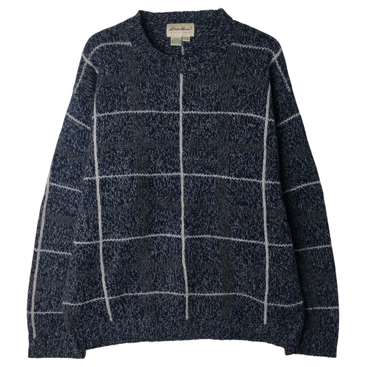 90s-00'S Eddie Bauer all-over print wool knit sweater, men's size L, vintage wool gray type Vintage Second Hand