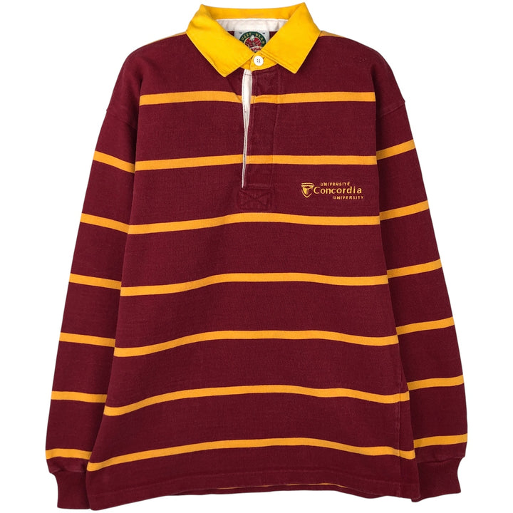 BARBARIAN Border Pattern Long Sleeve Rugby Shirt Made in Canada Men's M size cotton red type Vintage Second Hand