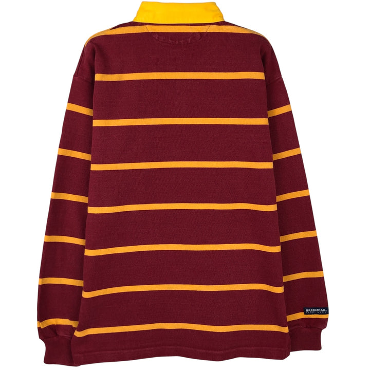 BARBARIAN Border Pattern Long Sleeve Rugby Shirt Made in Canada Men's M size cotton red type Vintage Second Hand