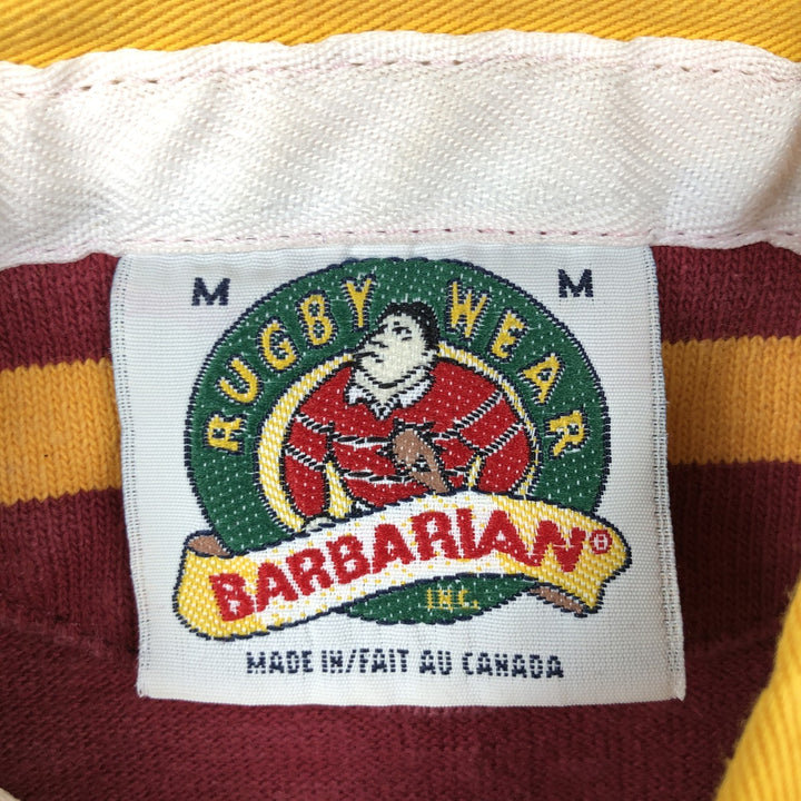 BARBARIAN Border Pattern Long Sleeve Rugby Shirt Made in Canada Men's M size cotton red type Vintage Second Hand