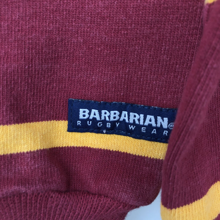 BARBARIAN Border Pattern Long Sleeve Rugby Shirt Made in Canada Men's M size cotton red type Vintage Second Hand