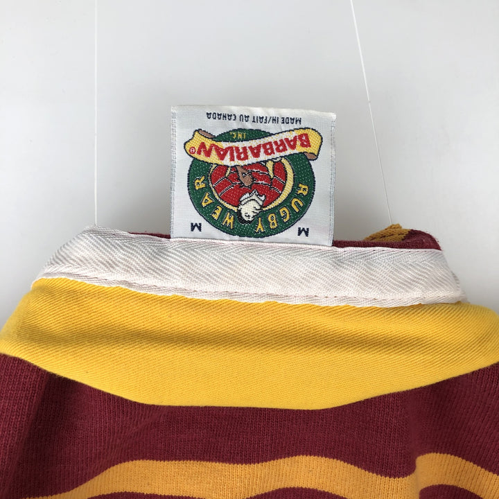 BARBARIAN Border Pattern Long Sleeve Rugby Shirt Made in Canada Men's M size cotton red type Vintage Second Hand