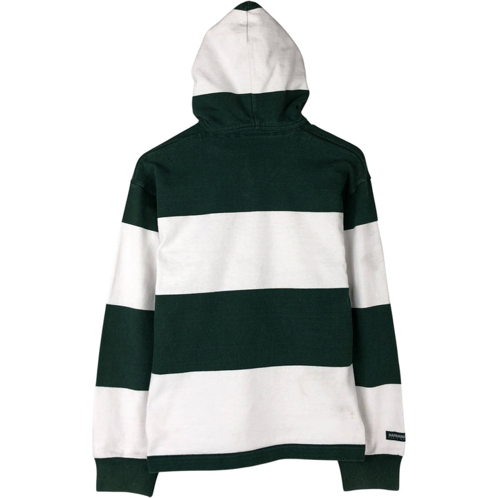 BARBARIAN Border Pattern Hooded Long Sleeve Rugby Shirt, Made in Canada, Men's Size XL cotton green type Vintage Second Hand