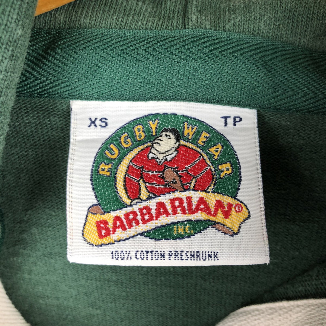 BARBARIAN Border Pattern Hooded Long Sleeve Rugby Shirt, Made in Canada, Men's Size XL cotton green type Vintage Second Hand