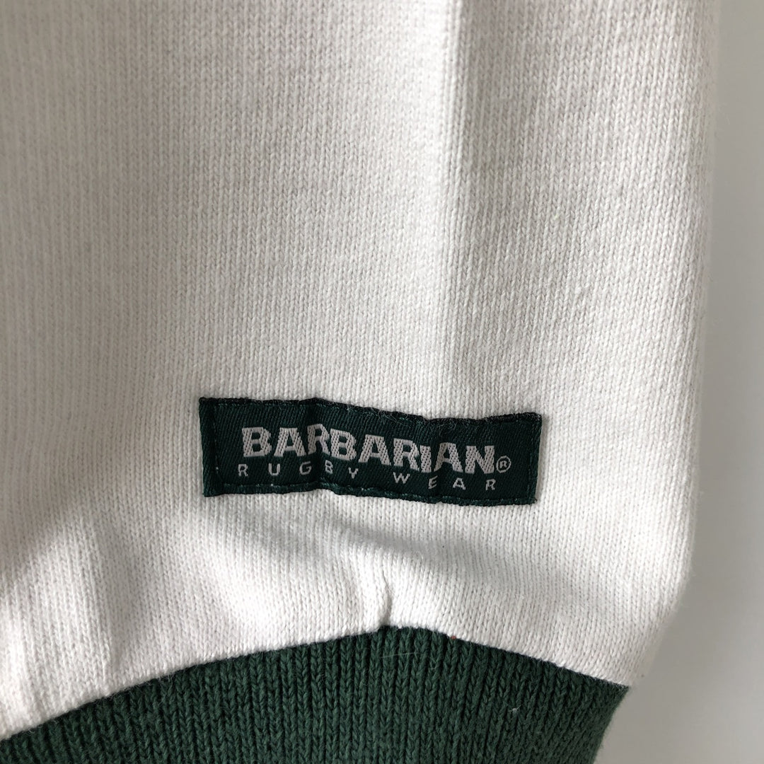 BARBARIAN Border Pattern Hooded Long Sleeve Rugby Shirt, Made in Canada, Men's Size XL cotton green type Vintage Second Hand