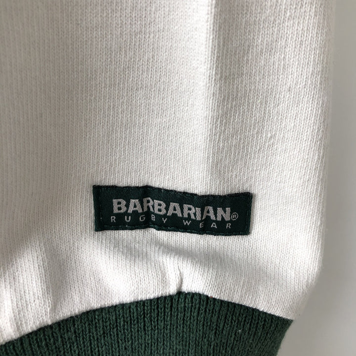 BARBARIAN Border Pattern Hooded Long Sleeve Rugby Shirt, Made in Canada, Men's Size XL cotton green type Vintage Second Hand