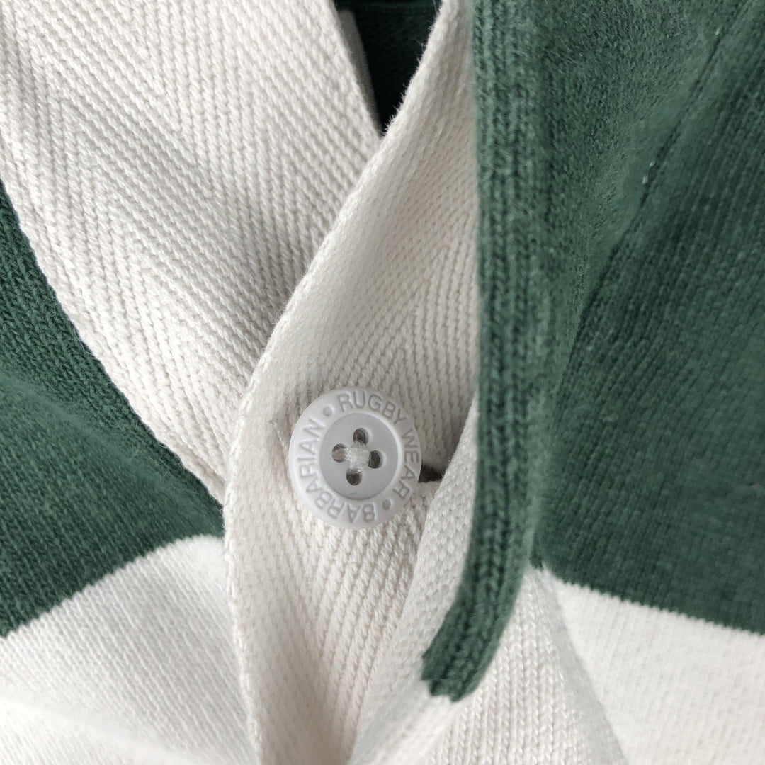 BARBARIAN Border Pattern Hooded Long Sleeve Rugby Shirt, Made in Canada, Men's Size XL cotton green type Vintage Second Hand
