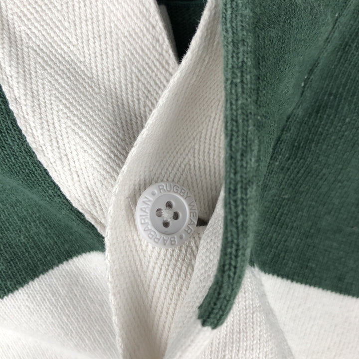 BARBARIAN Border Pattern Hooded Long Sleeve Rugby Shirt, Made in Canada, Men's Size XL cotton green type Vintage Second Hand