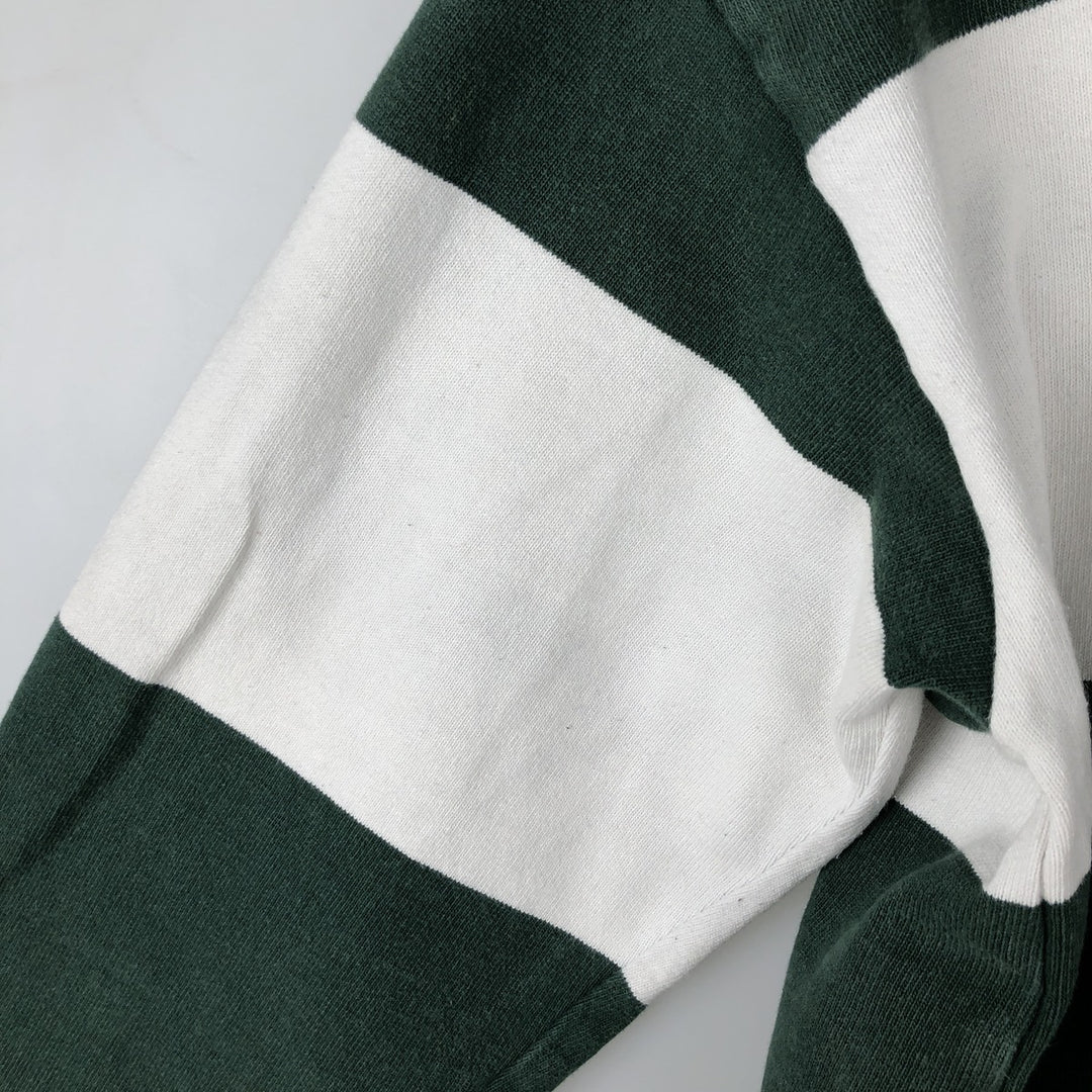 BARBARIAN Border Pattern Hooded Long Sleeve Rugby Shirt, Made in Canada, Men's Size XL cotton green type Vintage Second Hand