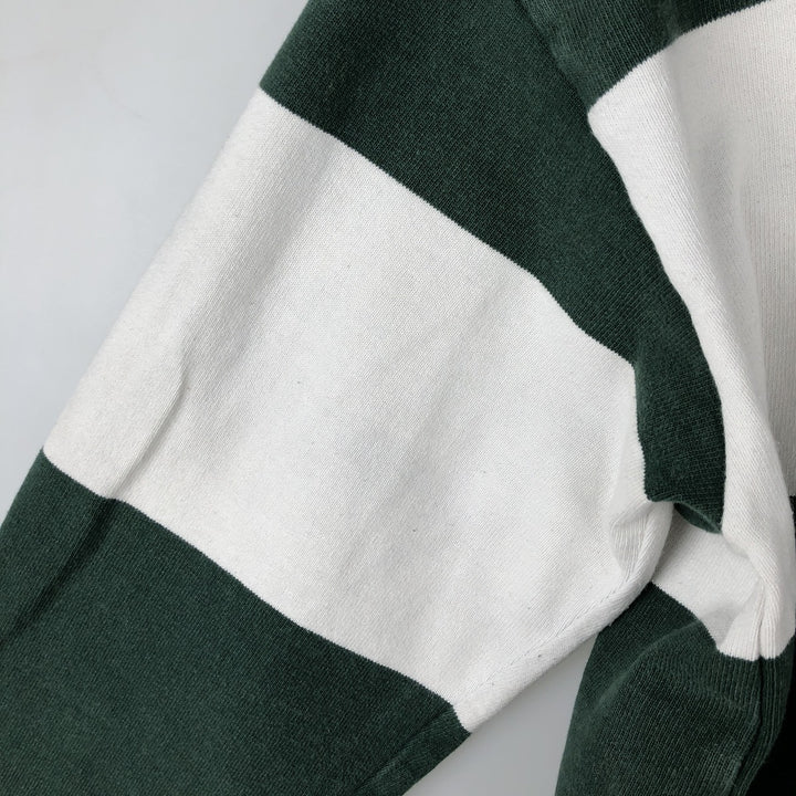 BARBARIAN Border Pattern Hooded Long Sleeve Rugby Shirt, Made in Canada, Men's Size XL cotton green type Vintage Second Hand