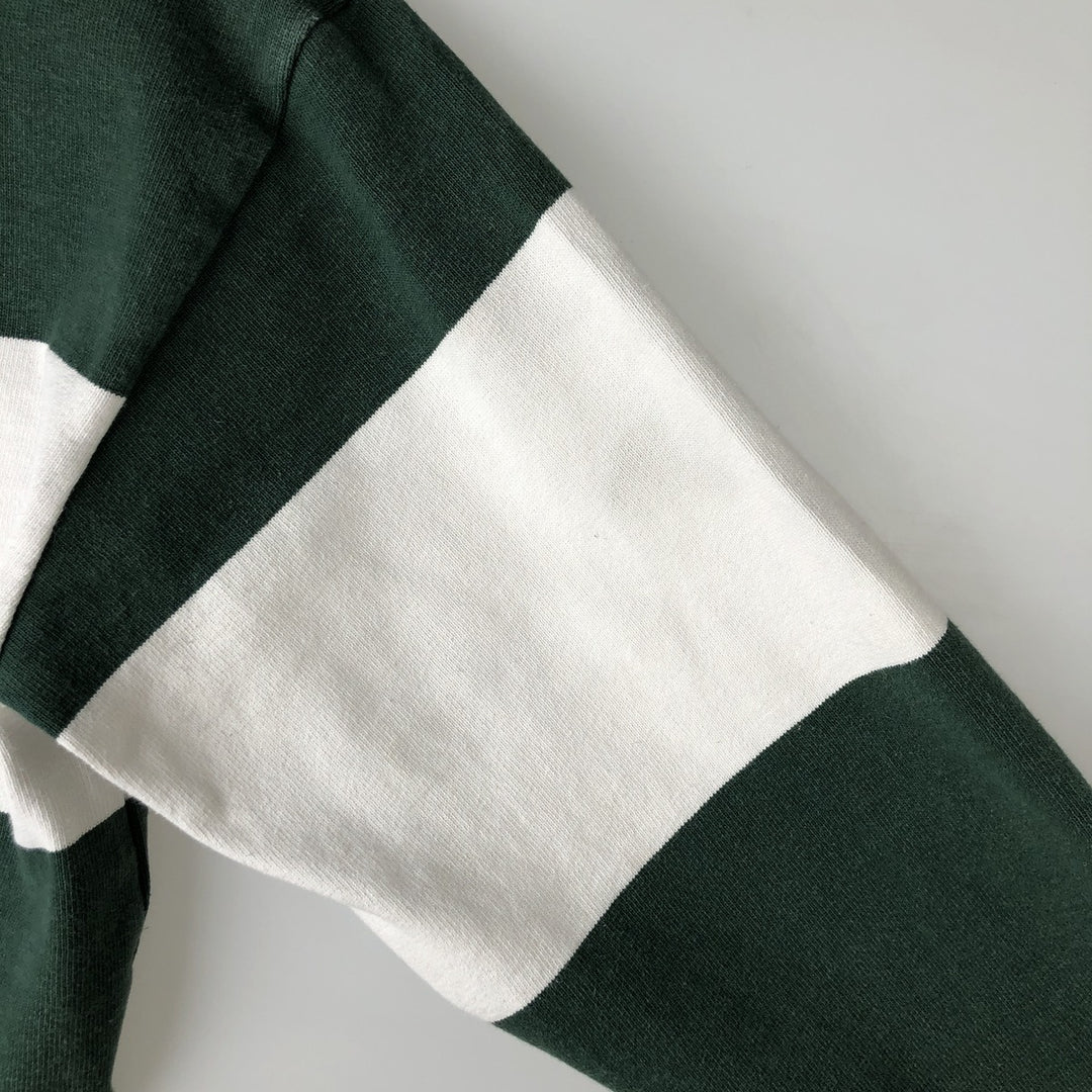 BARBARIAN Border Pattern Hooded Long Sleeve Rugby Shirt, Made in Canada, Men's Size XL cotton green type Vintage Second Hand