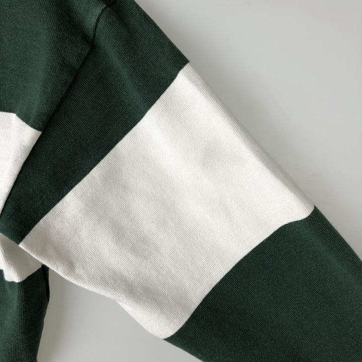 BARBARIAN Border Pattern Hooded Long Sleeve Rugby Shirt, Made in Canada, Men's Size XL cotton green type Vintage Second Hand
