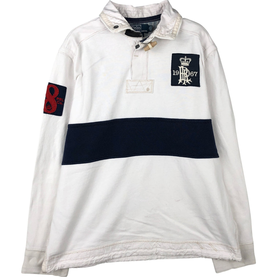 Ralph Lauren POLO by Ralph Lauren CUSTOM FIT Stars and Stripes Long Sleeve Rugby Shirt, Men's Size XL cotton white type Vintage Second Hand