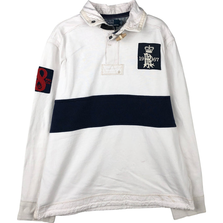 Ralph Lauren POLO by Ralph Lauren CUSTOM FIT Stars and Stripes Long Sleeve Rugby Shirt, Men's Size XL cotton white type Vintage Second Hand