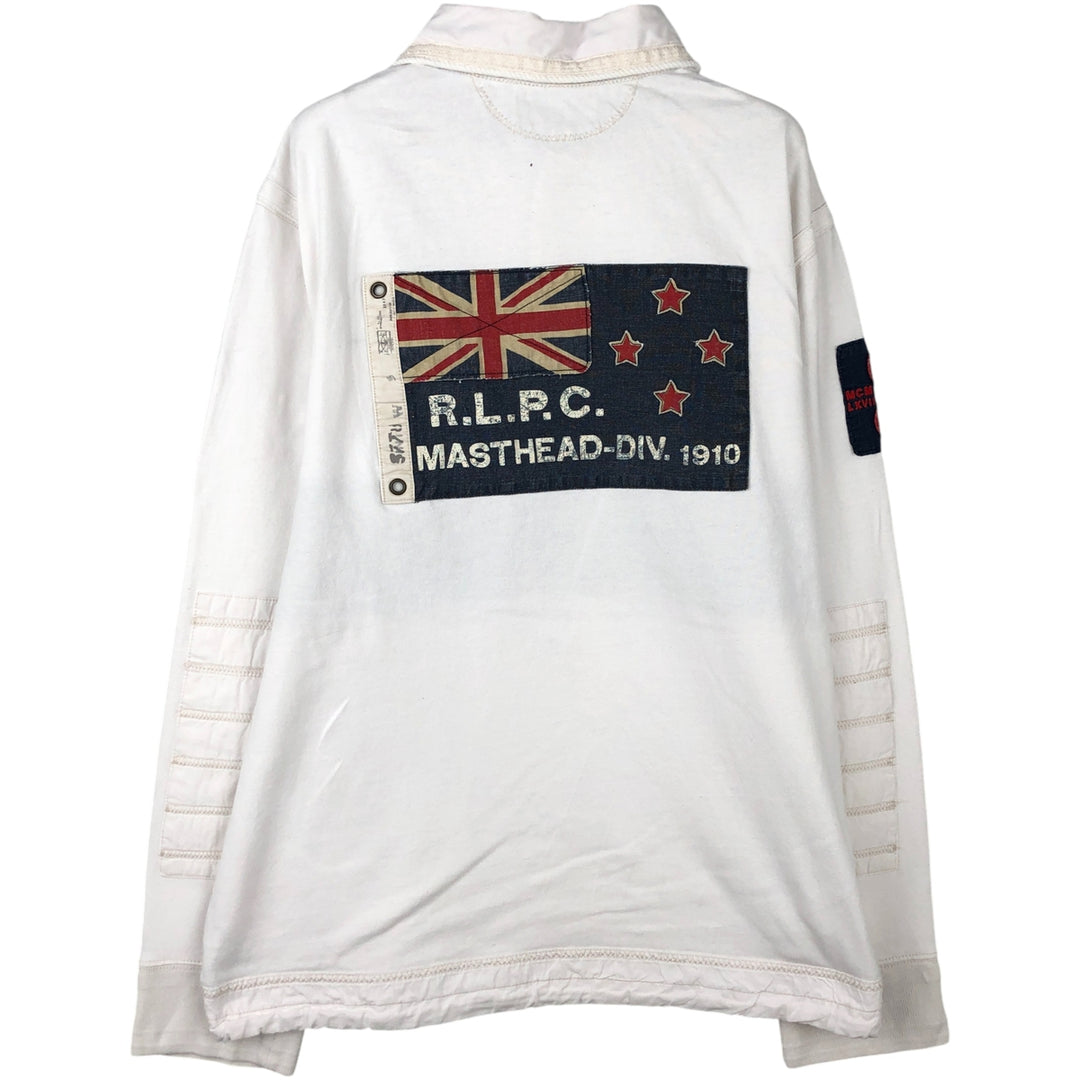 Ralph Lauren POLO by Ralph Lauren CUSTOM FIT Stars and Stripes Long Sleeve Rugby Shirt, Men's Size XL cotton white type Vintage Second Hand