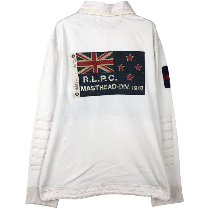 Ralph Lauren POLO by Ralph Lauren CUSTOM FIT Stars and Stripes Long Sleeve Rugby Shirt, Men's Size XL cotton white type Vintage Second Hand