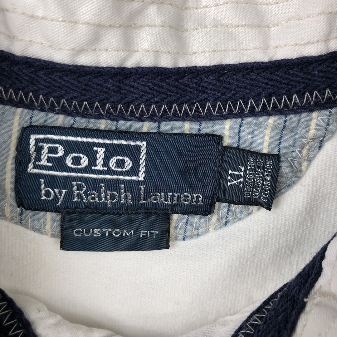 Ralph Lauren POLO by Ralph Lauren CUSTOM FIT Stars and Stripes Long Sleeve Rugby Shirt, Men's Size XL cotton white type Vintage Second Hand