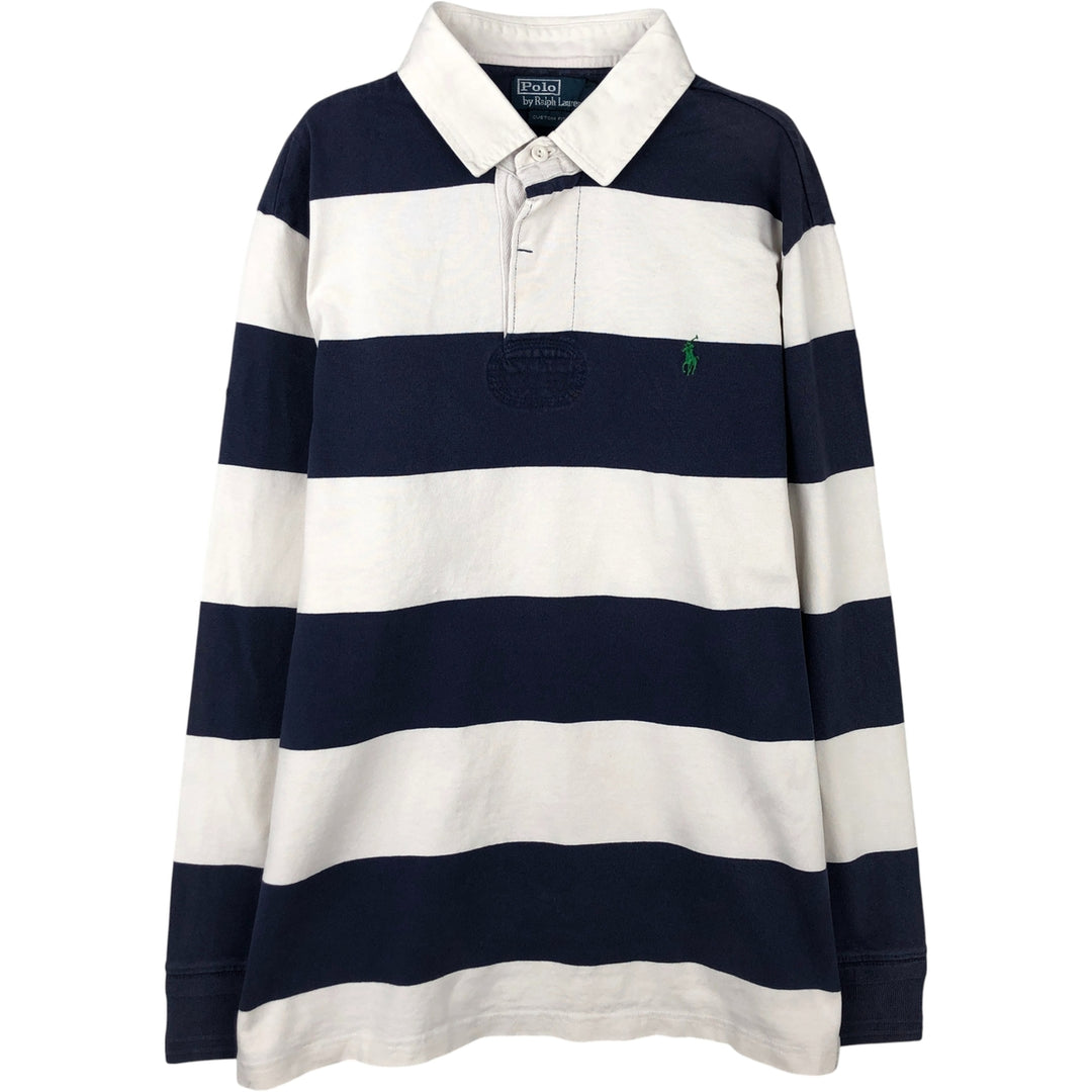 Ralph Lauren POLO by Ralph Lauren CUSTOM FIT Border Pattern Long Sleeve Rugby Shirt Men's XL cotton white type Vintage Second Hand