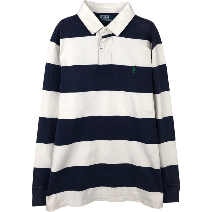 Ralph Lauren POLO by Ralph Lauren CUSTOM FIT Border Pattern Long Sleeve Rugby Shirt Men's XL cotton white type Vintage Second Hand