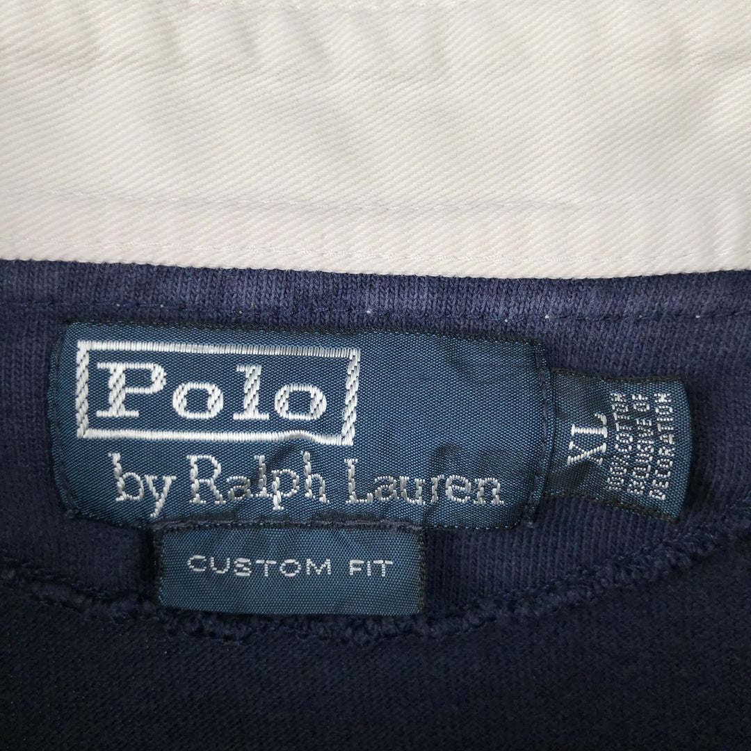 Ralph Lauren POLO by Ralph Lauren CUSTOM FIT Border Pattern Long Sleeve Rugby Shirt Men's XL cotton white type Vintage Second Hand