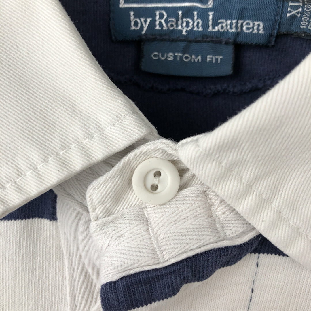Ralph Lauren POLO by Ralph Lauren CUSTOM FIT Border Pattern Long Sleeve Rugby Shirt Men's XL cotton white type Vintage Second Hand